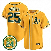 Men's Oakland Athletics #25 Brent Rooker Yellow 2024 Limited With Rickey Henderson Patch Stitched Jersey Dzhi,baseball caps,new era cap wholesale,wholesale hats
